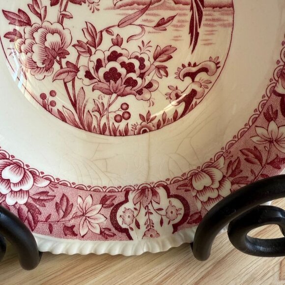 Wood & Sons Aquila Pink Round 8.25" Serving Bowl Gadroon Edge Floral Border & Bi - Picture 2 of 10